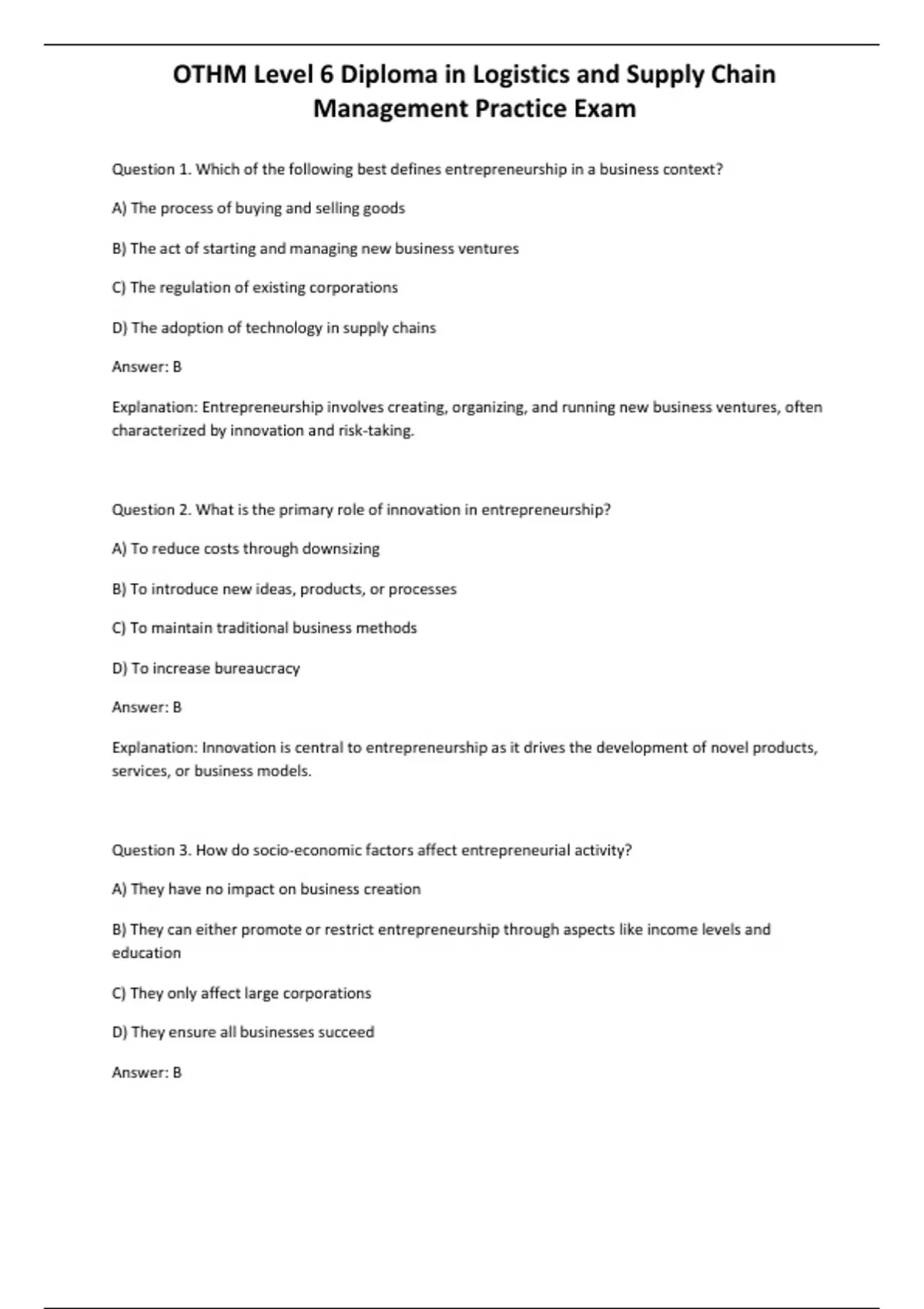OTHM Level 6 Diploma in Logistics and Supply Chain Management Practice ...