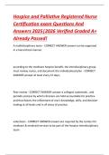 Hospice and Palliative Registered Nurse  Certification exam Questions And  Answers 2025&vert;2026 Verified Graded A&plus;  Already Passed&excl;