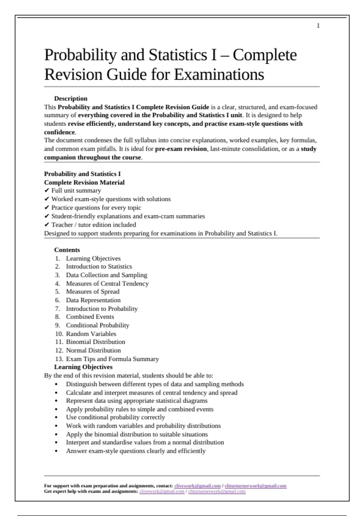 Summary Probability and Statistics I – All-in-One Revision and Practice ...
