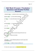 ALC Book 22 Lesson 1 Vocabulary  Questions with Detailed Verified  Answers