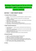 Sociology Final Exam ACTUAL EXAM 2026&sol;2027&colon; 100&percnt; Verified Questions & Correct Answers