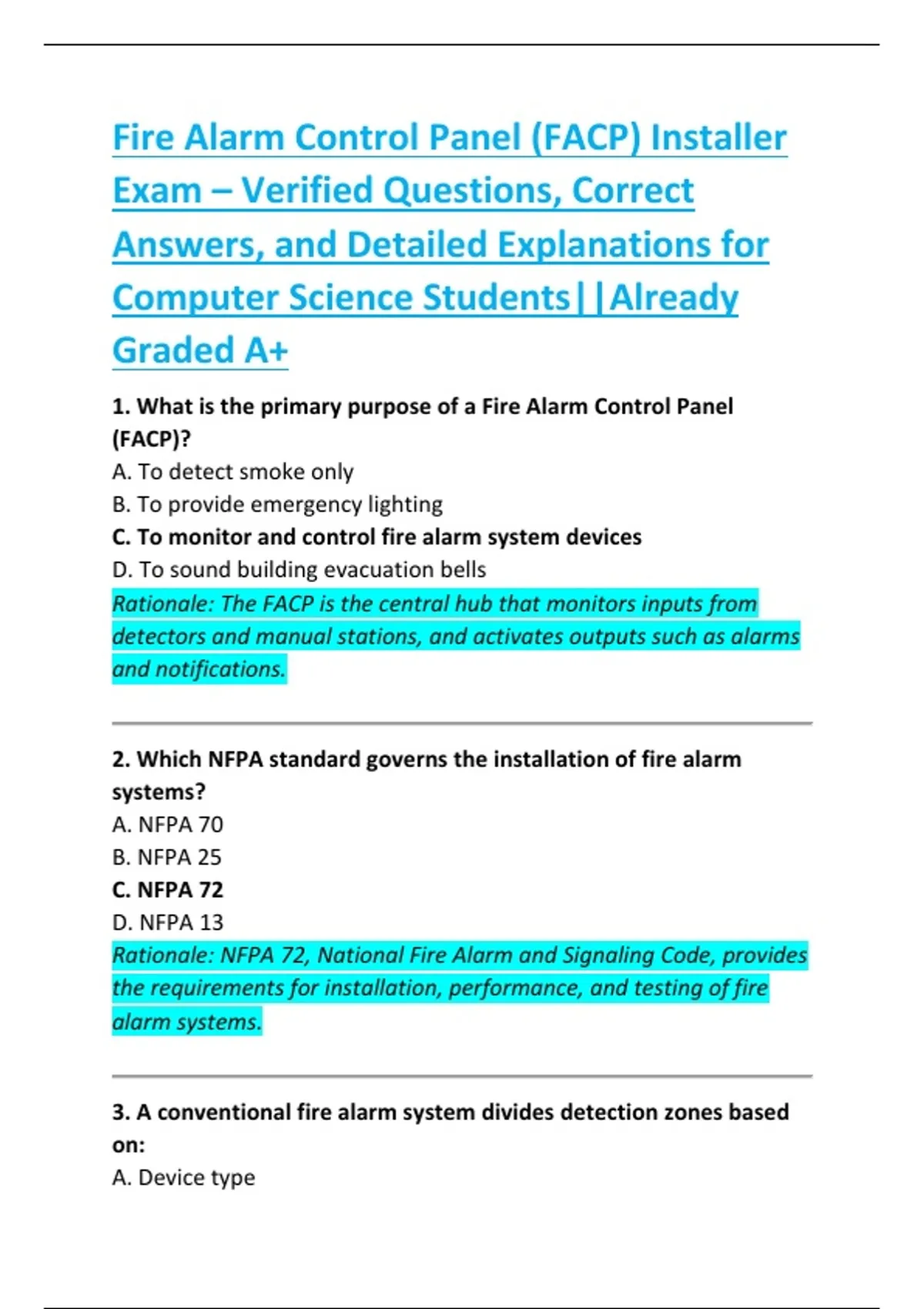 Facp Fire Code Fire Alarm Control Panel (FACP) Installer Exam β Verified Questions ...