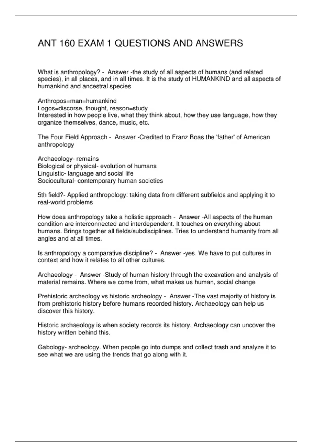 ANT 160 EXAM 1 QUESTIONS AND ANSWERS - ANT 160 - Stuvia US