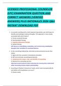 LICENSED PROFESSIONAL COUNSELOR  &lpar;LPC&rpar; EXAMINATION QUESTION AND  CORRECT ANSWERS &lpar;VERIFIED  ANSWERS&rpar; PLUS RATIONALES 2026 Q&A  INSTANT DOWNLOAD PDF 