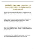 NYS EMT-B State Exam &colon; Questions and  Answers 2025&vert;2026 verified graded A&plus;  already passed&excl;