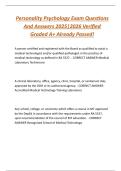 Personality Psychology Exam Questions  And Answers 2025&vert;2026 Verified  Graded A&plus; Already Passed&excl; 
