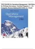 TEST BANK for Operations Management&comma; 14th Editio by William Stevenson&comma; Verified Chapters 1 - 19&comma; Complete Newest Edition