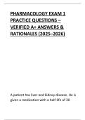 PHARMACOLOGY EXAM 1  PRACTICE QUESTIONS &ndash;  VERIFIED A&plus; ANSWERS &  RATIONALES &lpar;2025&ndash;2026&rpar;
