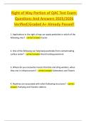 Right of Way Portion of QAC Test Exam&colon;  Questions And Answers 2025&sol;2026  Verified&vert;Graded A&plus; Already Passed&excl; 