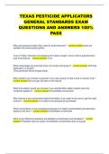 TEXAS PESTICIDE APPLICATORS  GENERAL STANDARDS EXAM  QUESTIONS AND ANSWERS 100&percnt;  PASS