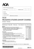 2025 ACTUAL AQA GCSE RELIGIOUS STUDIES &lpar;SHORT COURSE&rpar; 8061&sol;5Section 5   Themes Question paper &plus; mark scheme    2025 ACTUAL AQA GCSE RELIGIOUS STUDIES &lpar;SHORT COURSE&rpar; 8061&sol;5Section 5 Themes  Question paper &plus; mark scheme  