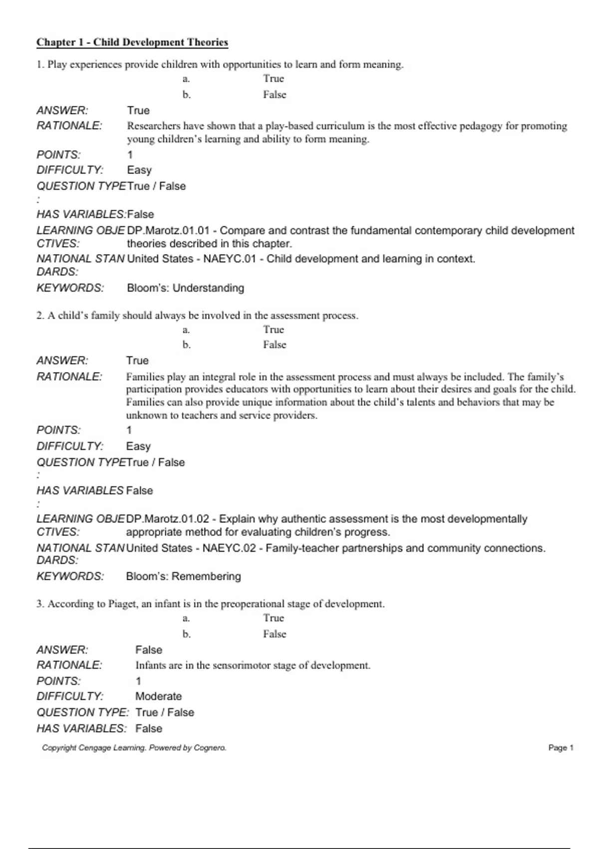 practice test bank questions, final exam : Developmental Profiles Pre ...