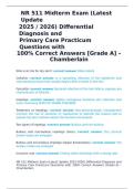 NR 511 Midterm Exam &lpar;Latest Update 2025-2026&rpar; Differential Diagnosis and Primary Care Practicum Questions with 100 Correct Answers &lpar;Grade A&rpar;  Chamberlain