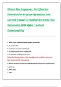 Illinois Fire Inspector I Certification  Examination Practice Questions And  Correct Answers &lpar;Verified Answers&rpar; Plus  Rationales 2026 Q&A &vert; Instant  Download Pdf 