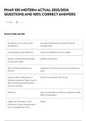PHAR 100 MIDTERM ACTUAL 2025&sol;2026 QUESTIONS AND 100&percnt; CORRECT ANSWERS