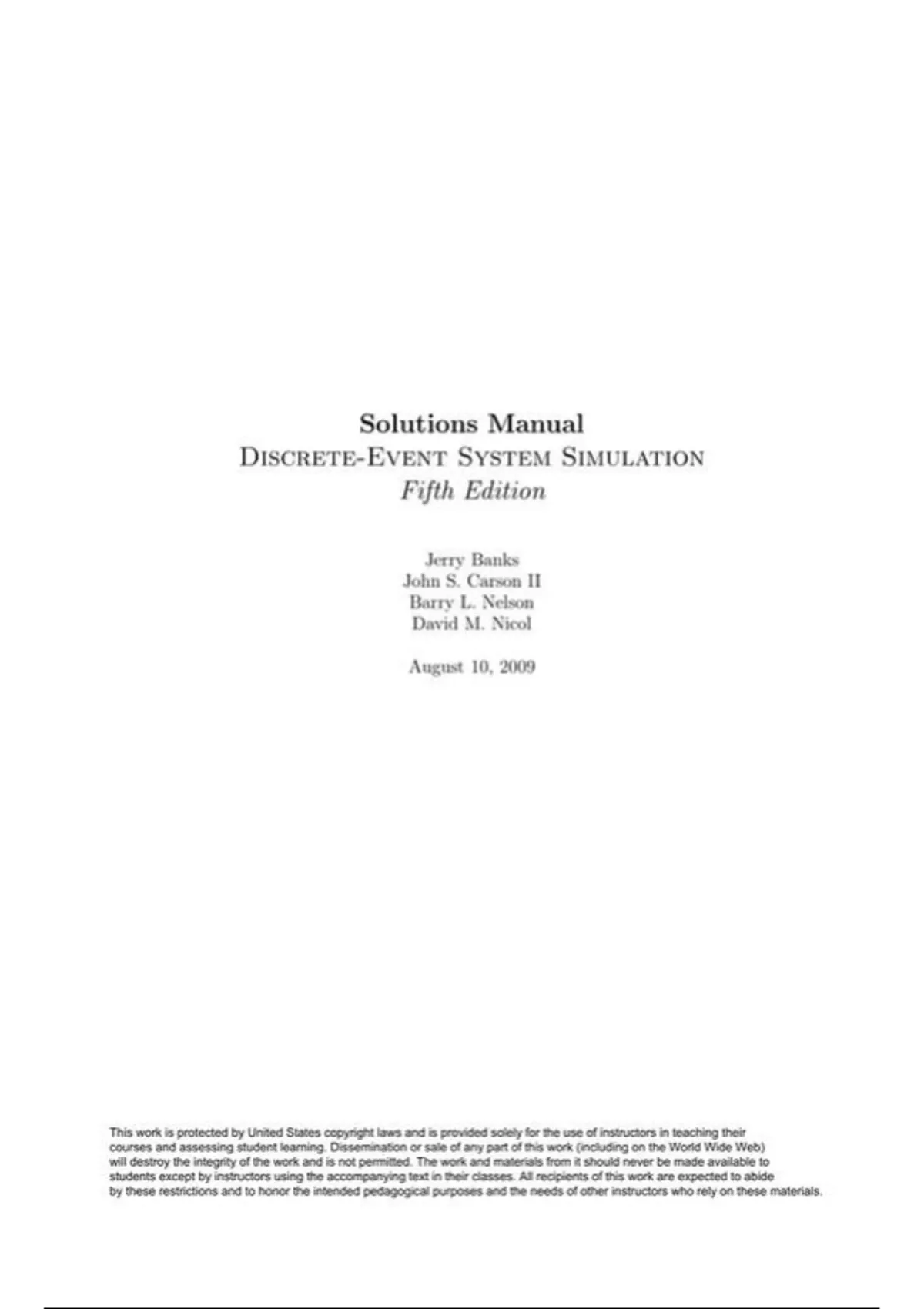 Summary solutions manual, textbook answers: Discrete-Event System ...