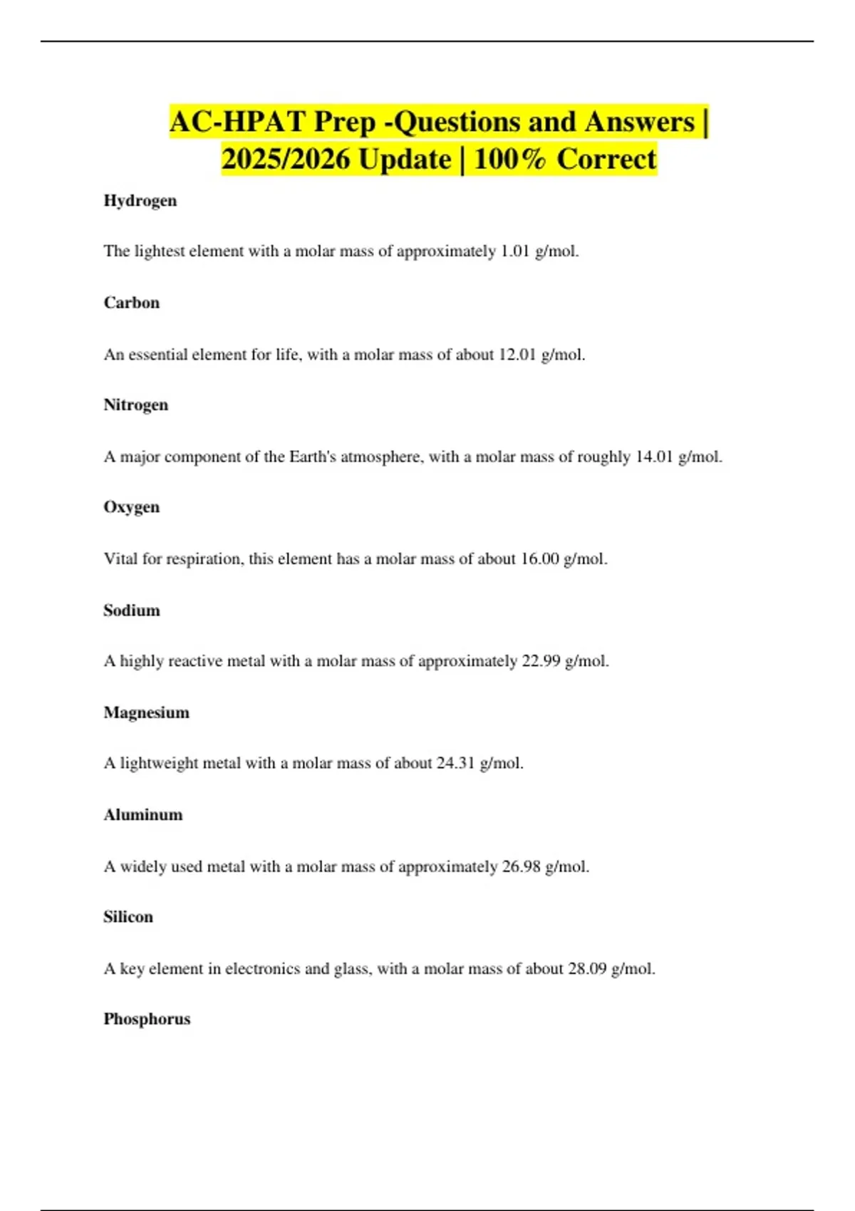 Hcap Core Questions AC-HPAT Prep -Questions and Answers | 2025/2026 Update | 100% Correct ...