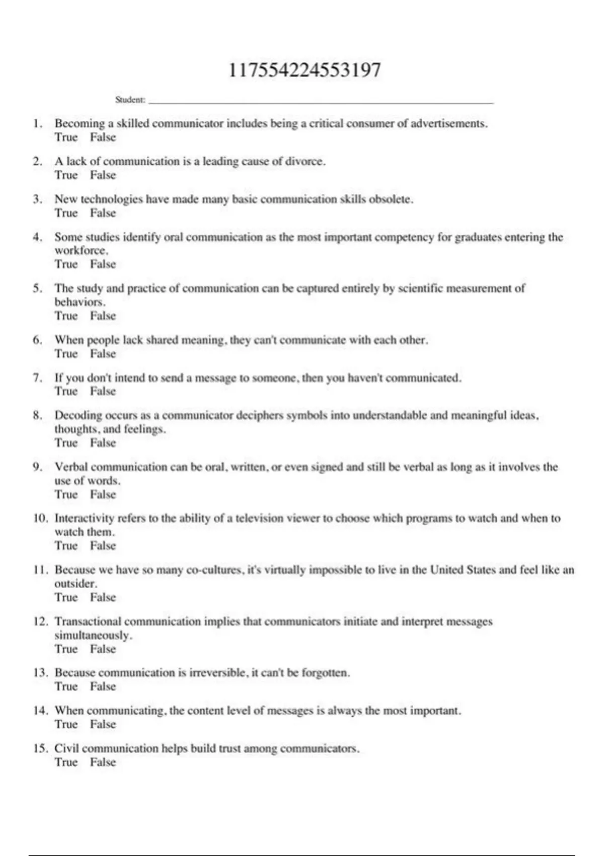 practice test bank questions, final exam : Dobkin - Communication in a ...