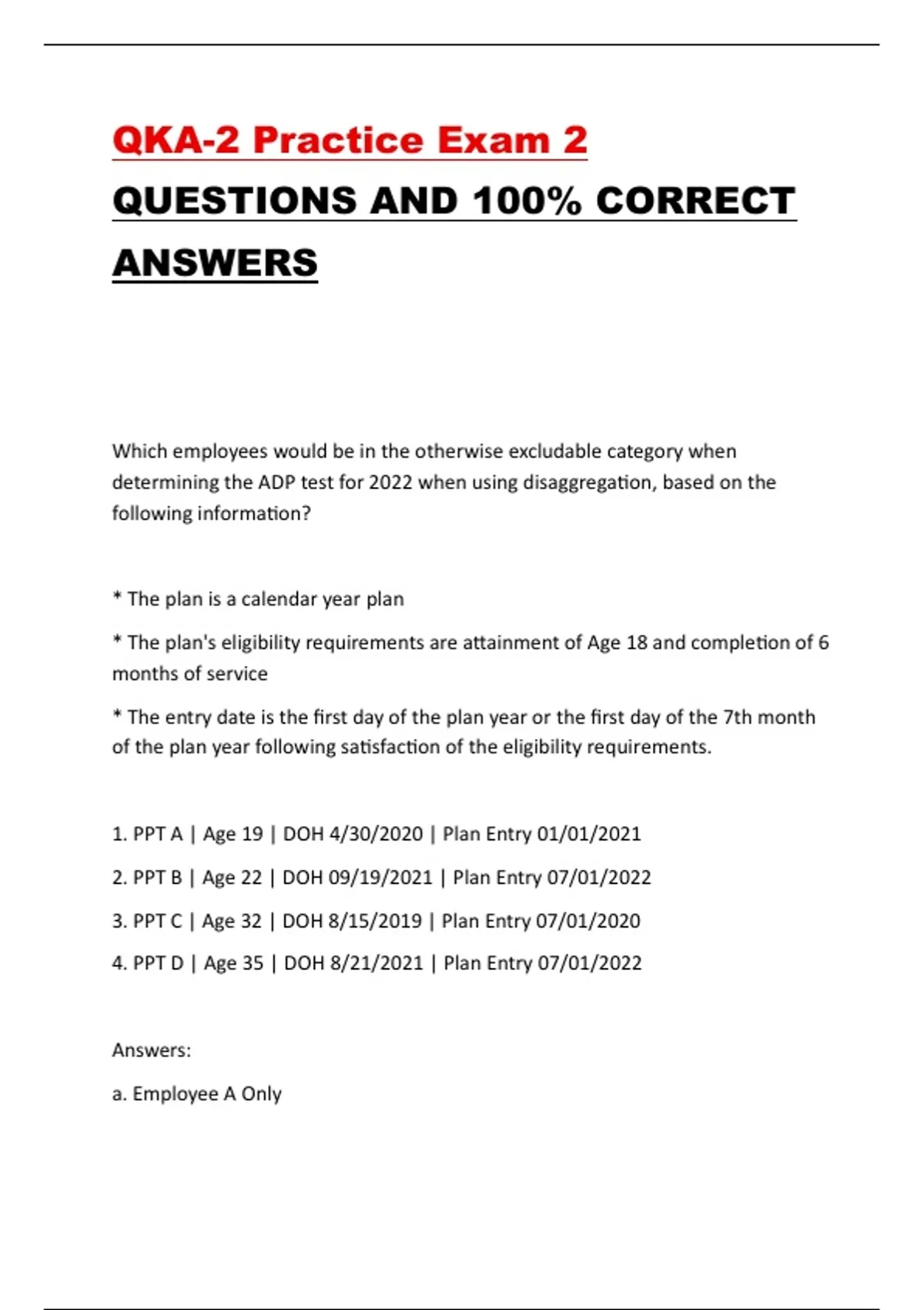 QKA-2 Practice Exam 2 QUESTIONS AND 100% CORRECT ANSWERS - QKA-2 ...