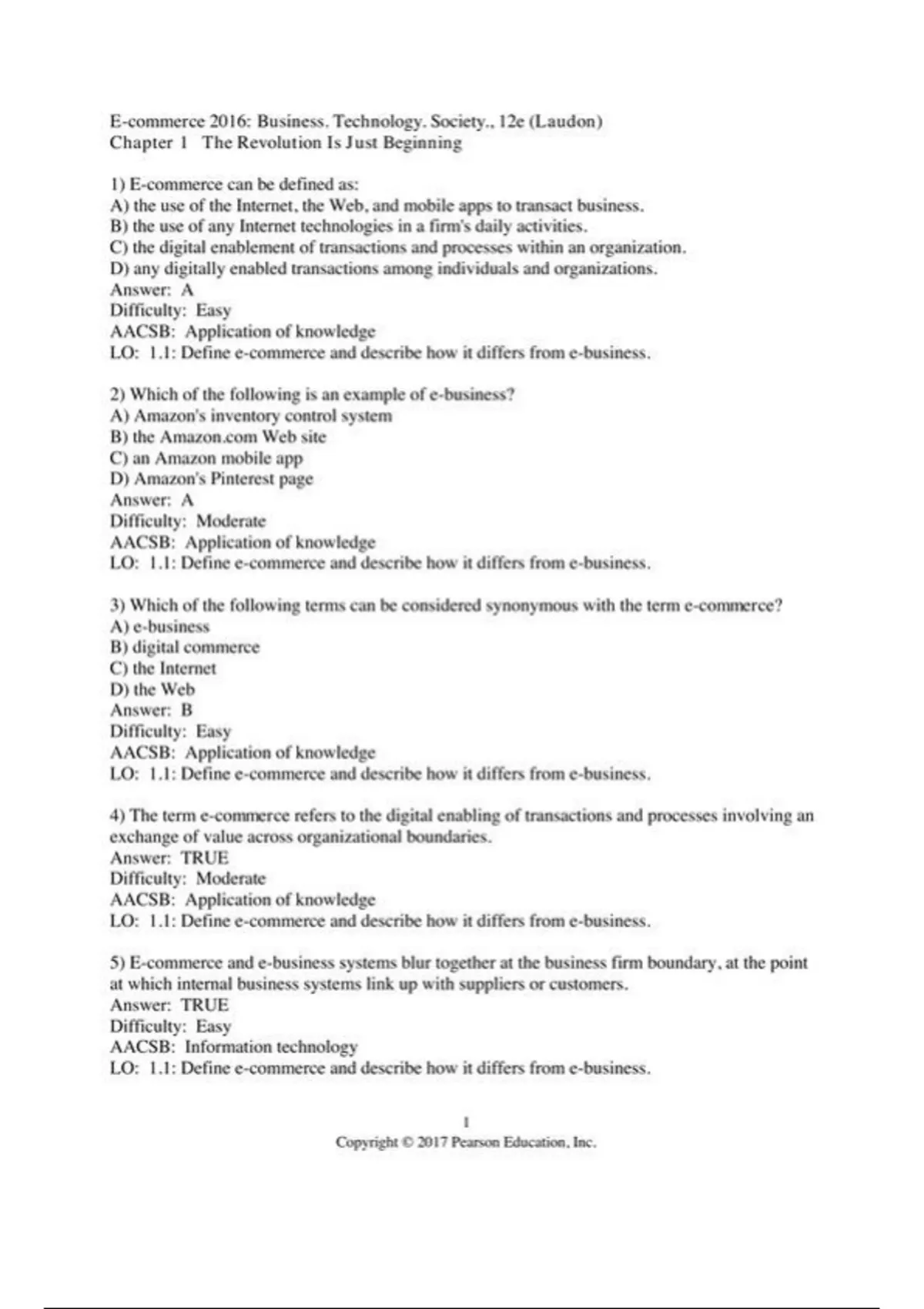 practice test bank questions, final exam : E-Commerce 2016 Business ...
