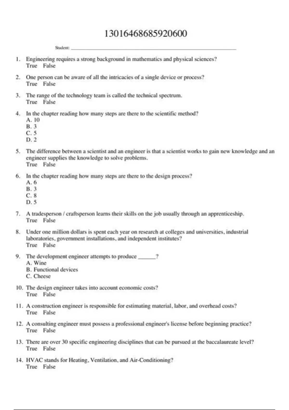 practice test bank questions, final exam : Eide - Engineering ...