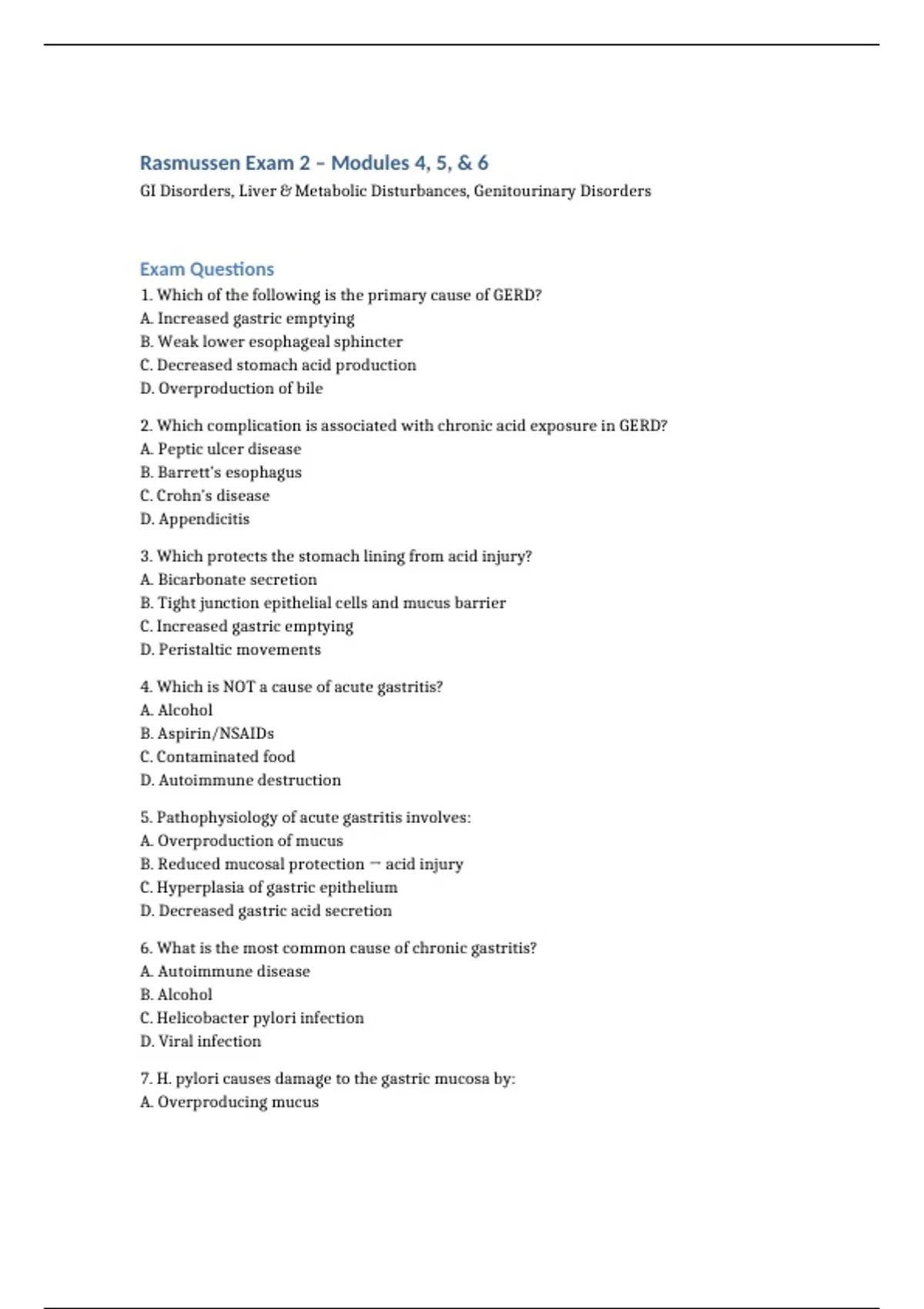 Rasmussen:Essential Pathophysiology 2 EXAM LATEST () COMPLETE QUESTIONS ...