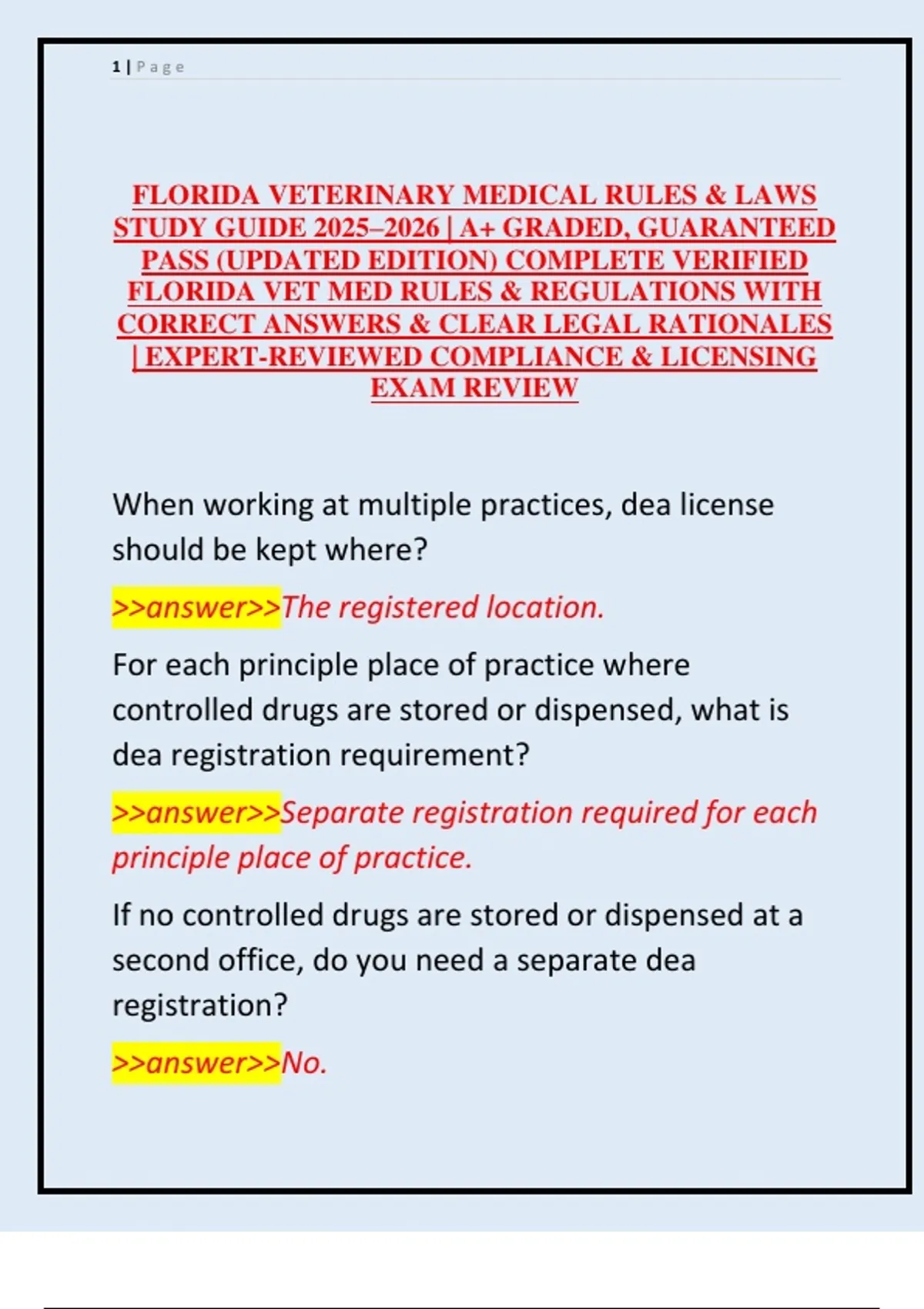 FLORIDA VETERINARY MEDICAL RULES & LAWS STUDY GUIDE 2025–2026 | A+ ...