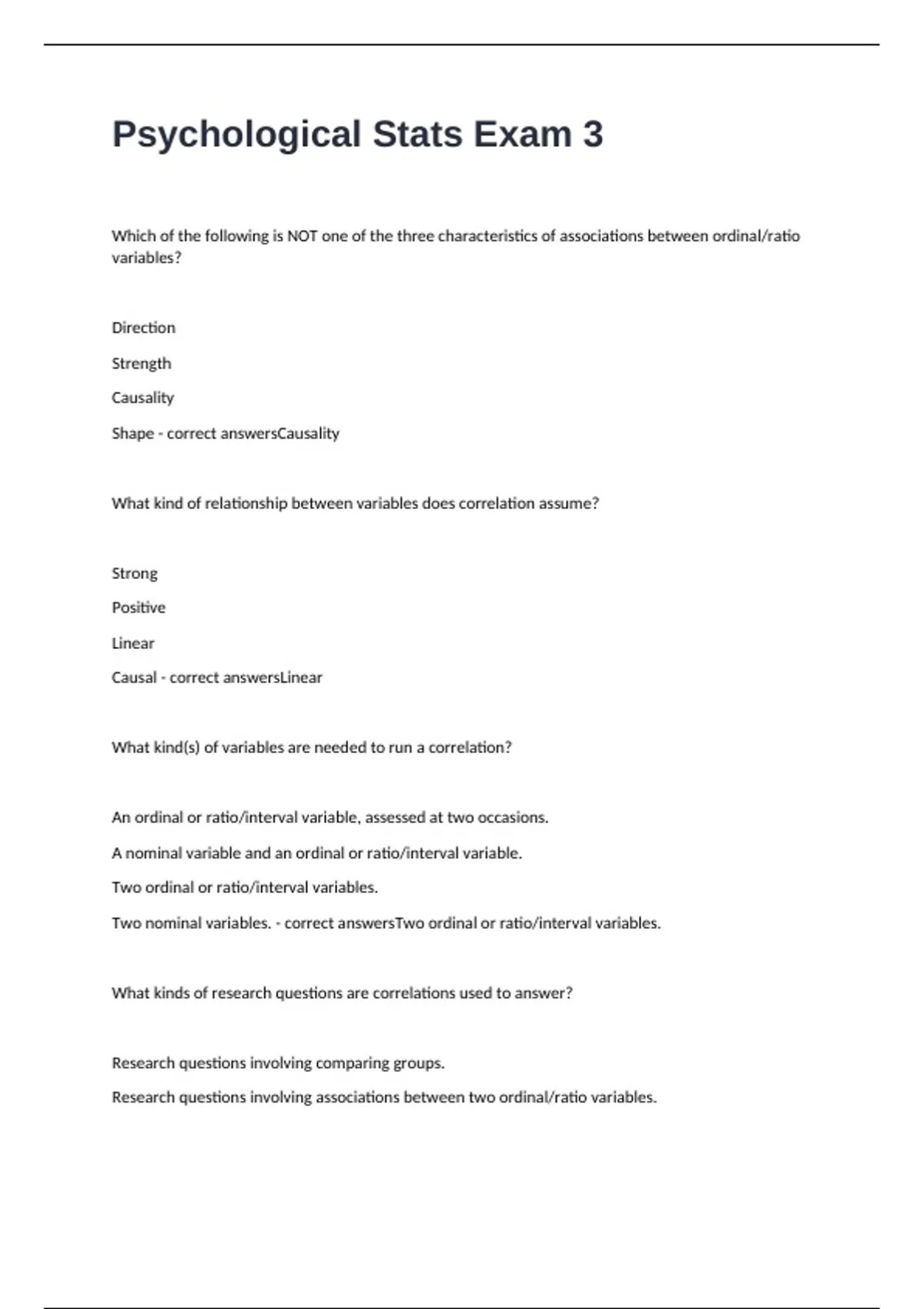 Prep Stats Positive Psychological Stats Exam 3 Prep Questions And Answers All Correct ...