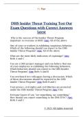 DHS Insider Threat Training Test Out  Exam Questions with Correct Answers  latest 