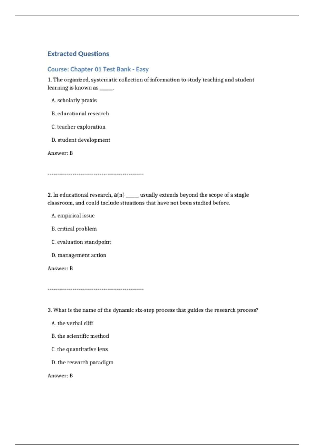 practice test bank questions, final exam : Essentials of Research ...