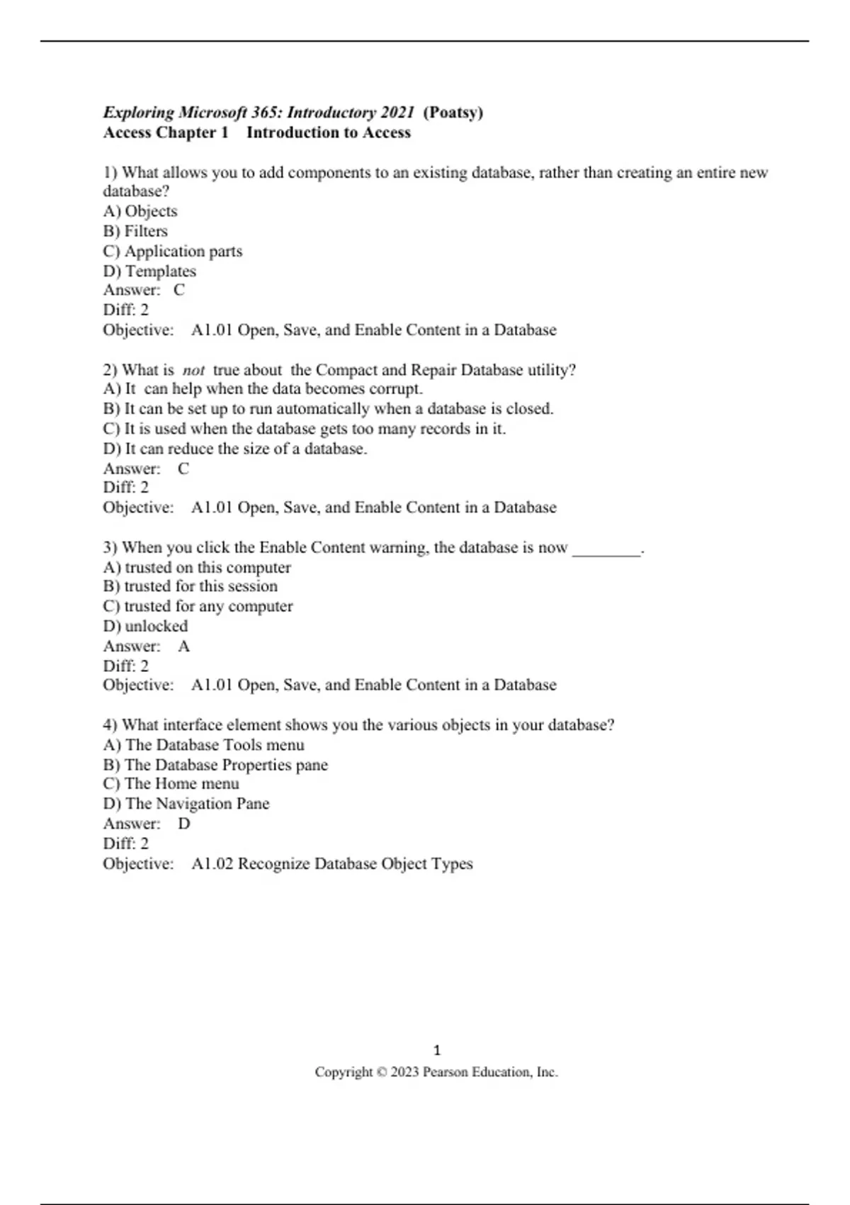 practice test bank questions, final exam : Exploring Microsoft 365 ...