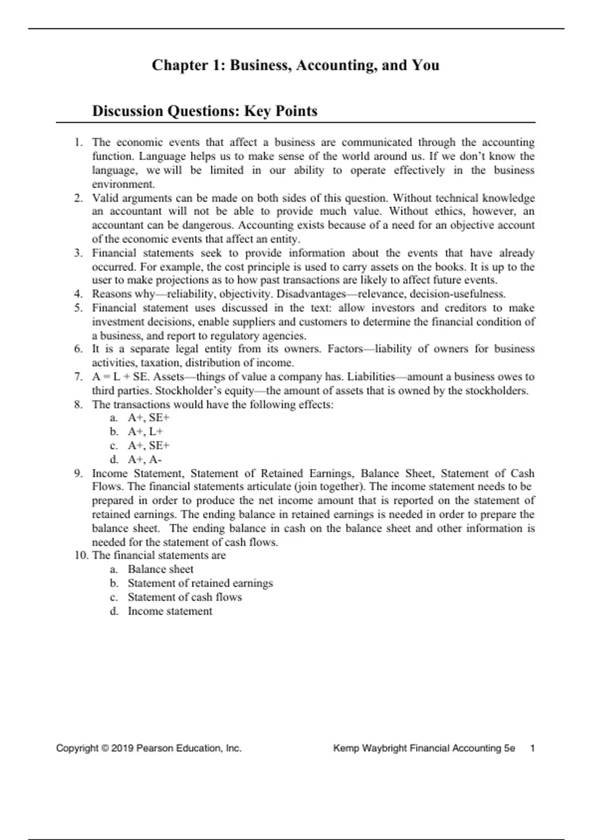 Summary solutions manual, textbook answers: Financial Accounting - Kemp ...