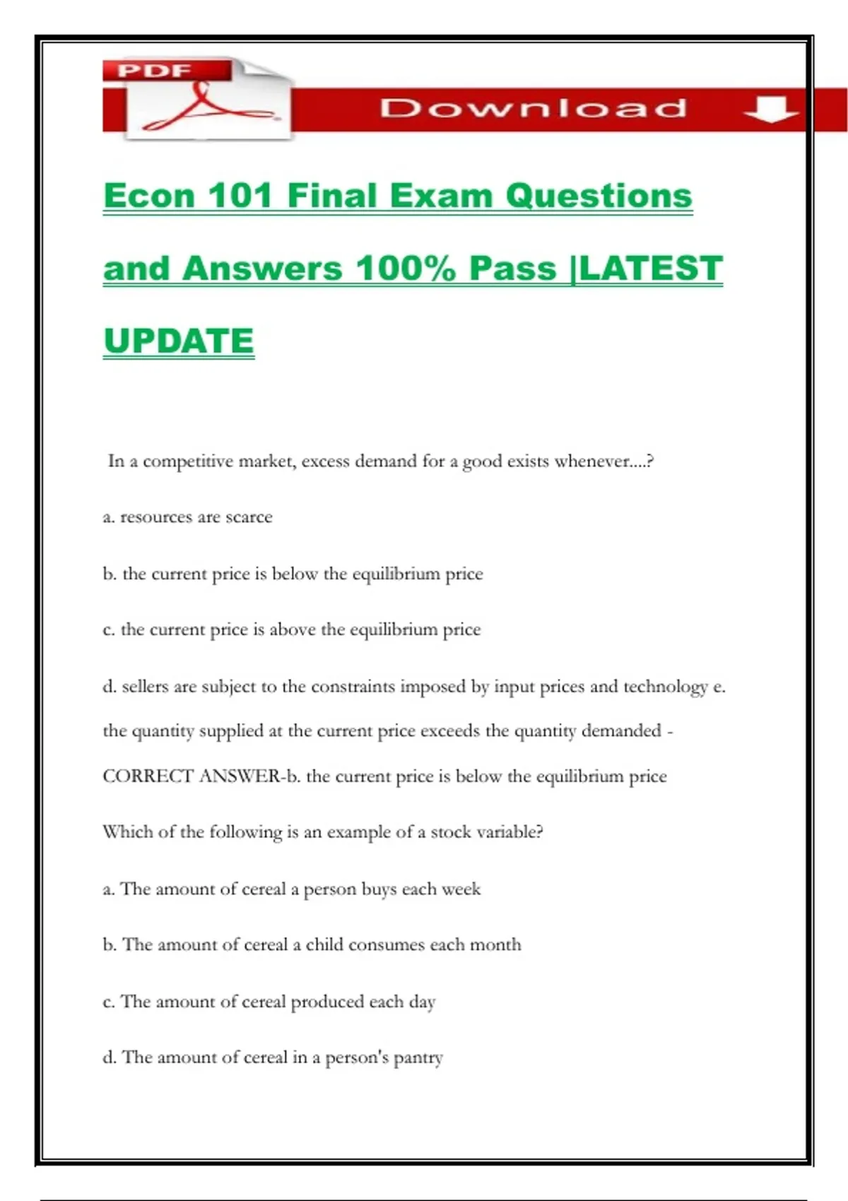 Econ 101 Final Exam Questions and Answers 100% Pass |LATEST UPDATE ...