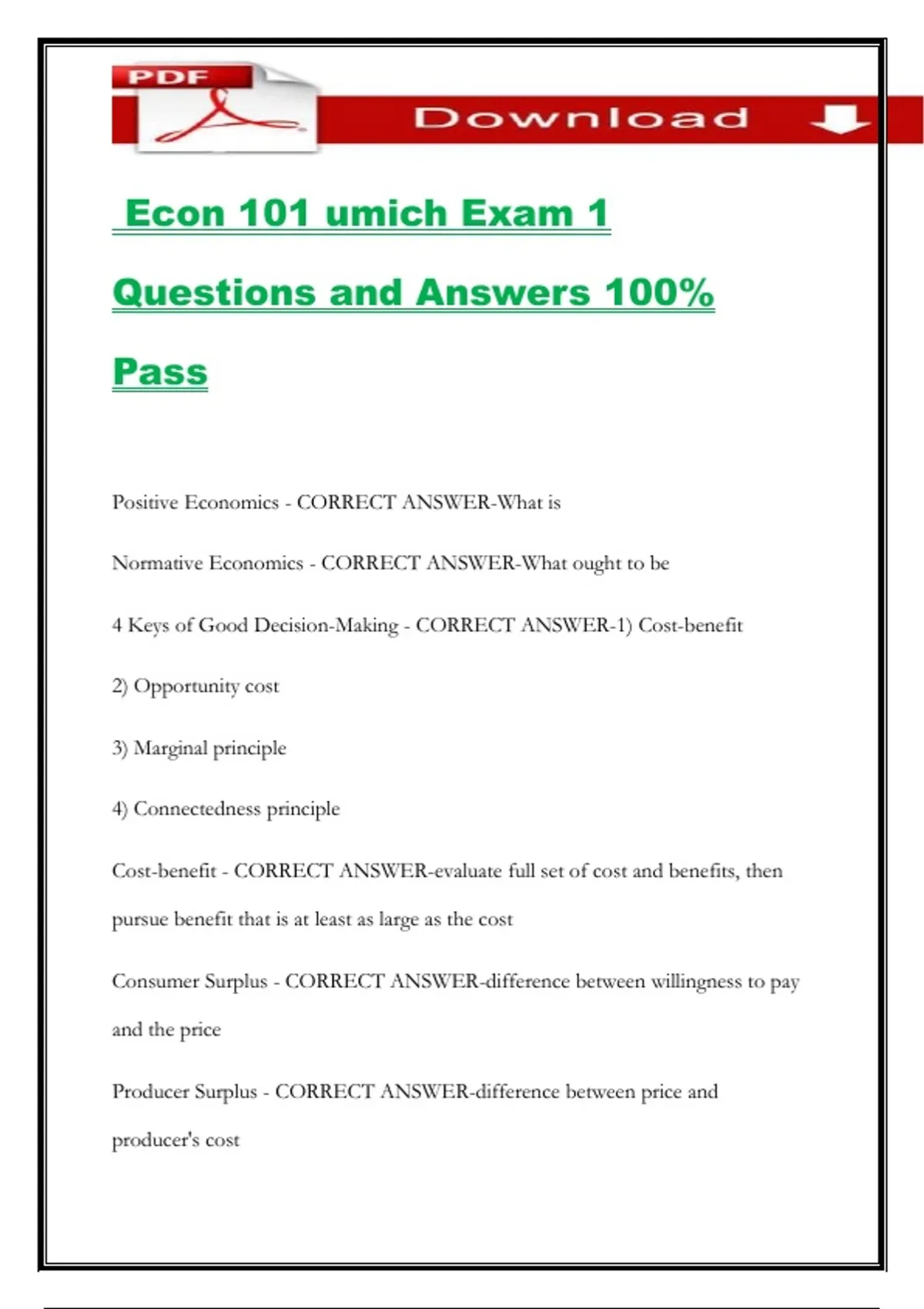 Econ 101 umich Exam 1 Questions and Answers 100% Pass - Econ 101 ...