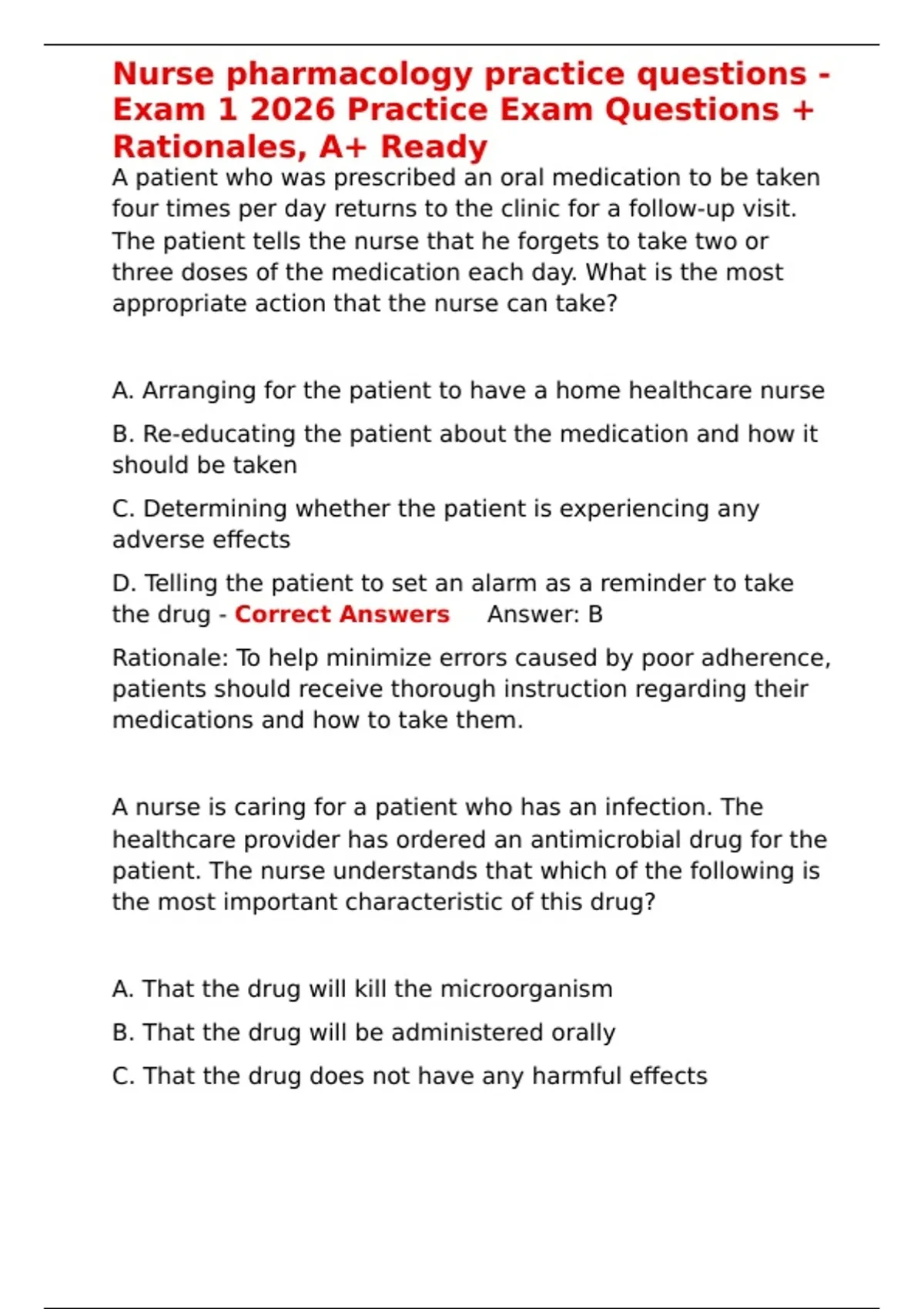 Nurse pharmacology practice questions - Exam 1 2026 Practice Exam ...