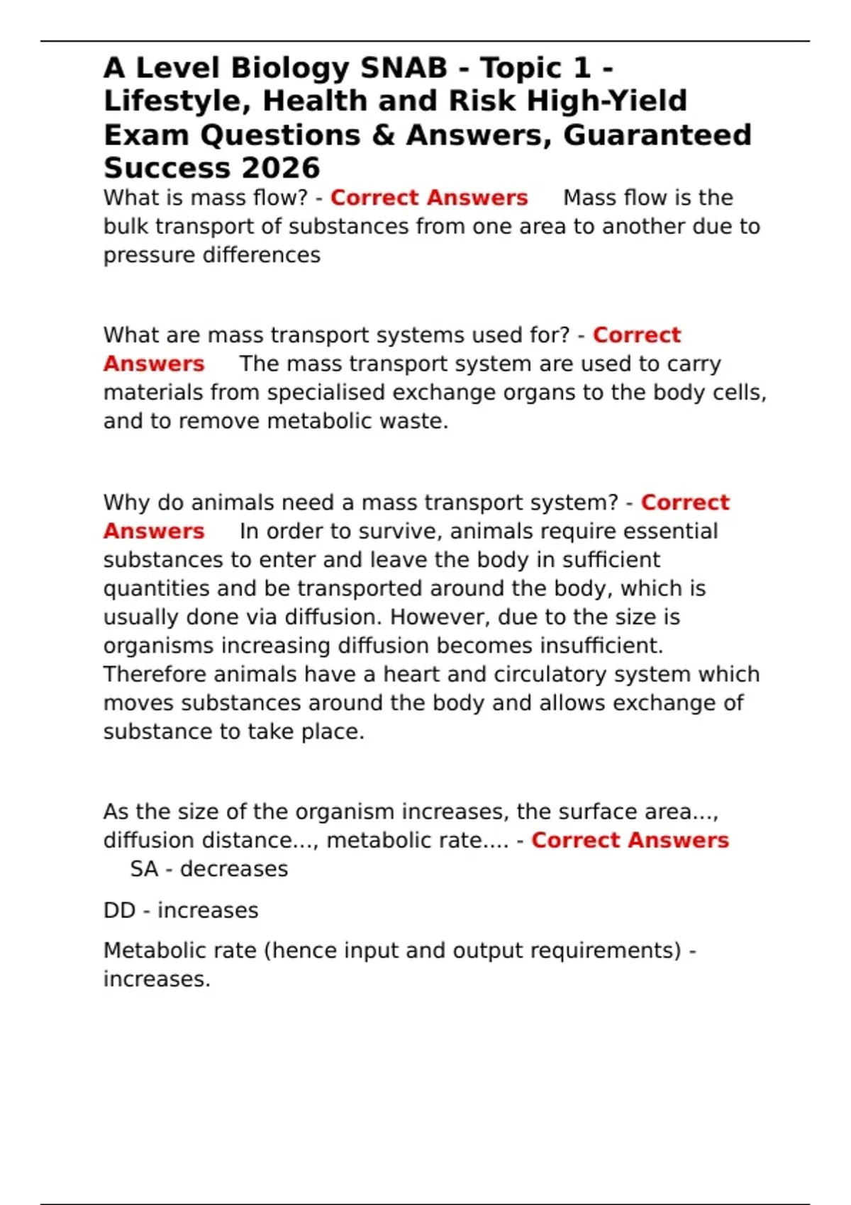 A Level Biology SNAB - Topic 1 - Lifestyle, Health and Risk High-Yield ...
