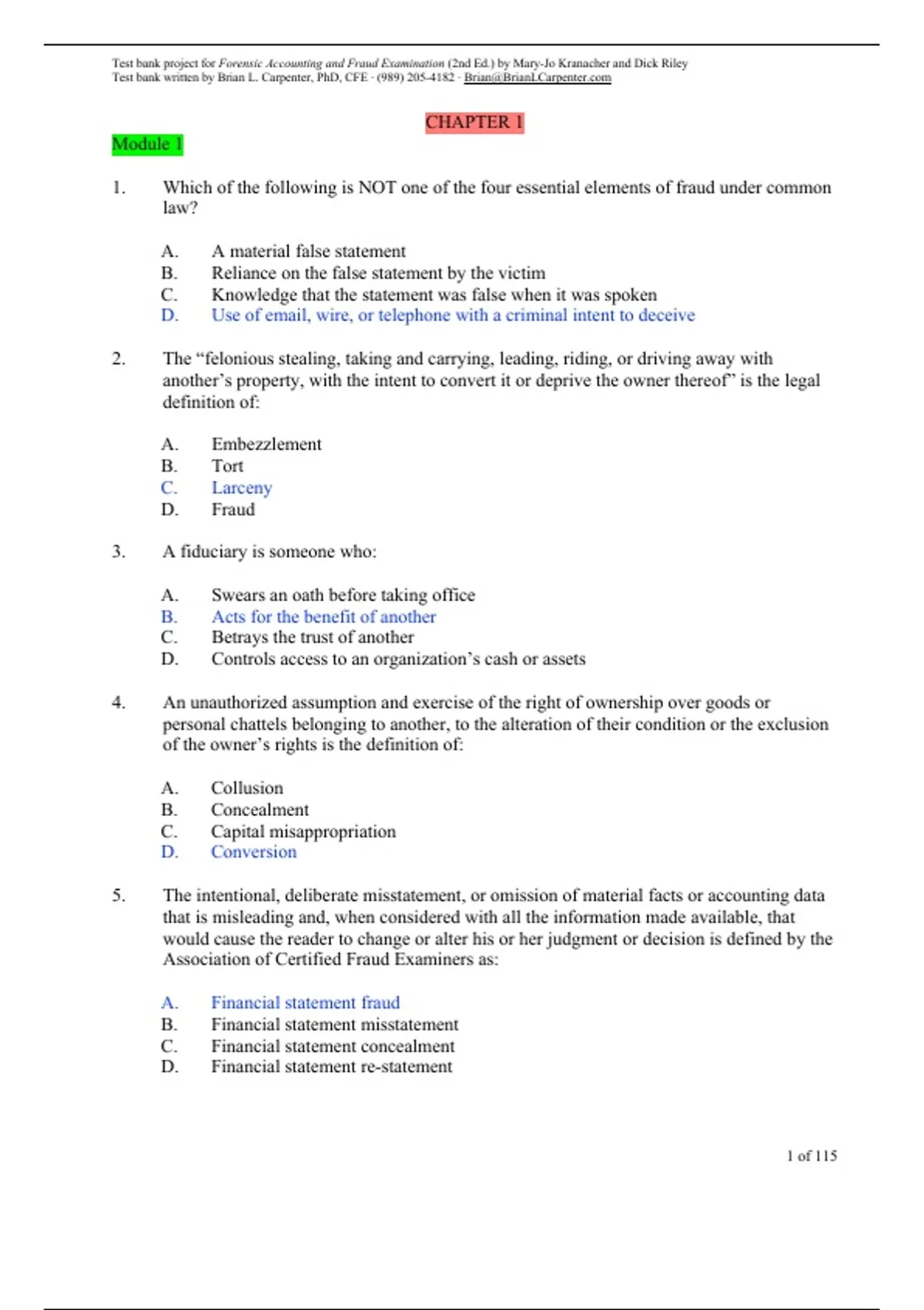 practice test bank questions, final exam : Forensic Accounting and ...
