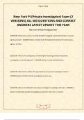 New York PI &lpar;Private Investigator&rpar; Exam &lpar;2 VERSIONS&rpar; ALL 500 QUESTIONS AND CORRECT ANSWERS LATEST UPDATE THIS YEAR