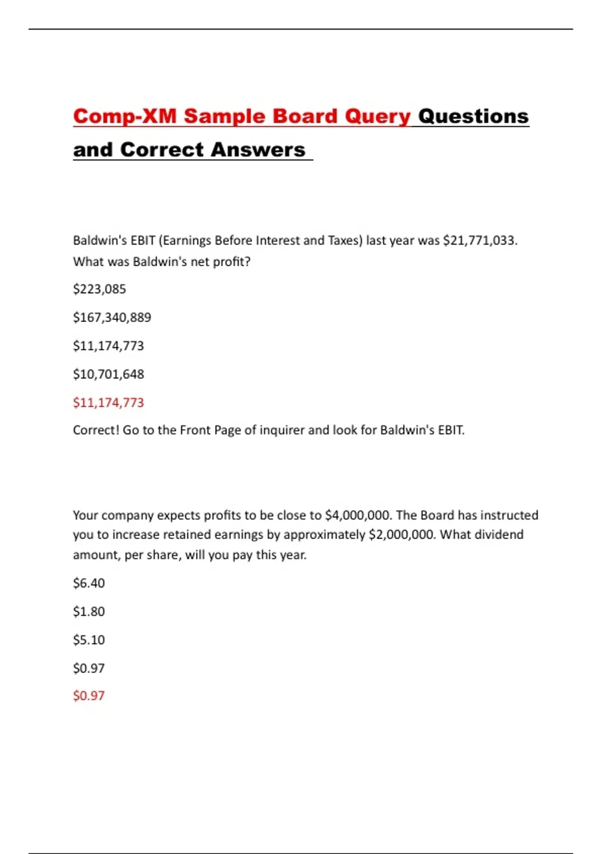 Comp-XM Sample Board Query Questions and Correct Answers - Comp-XM ...
