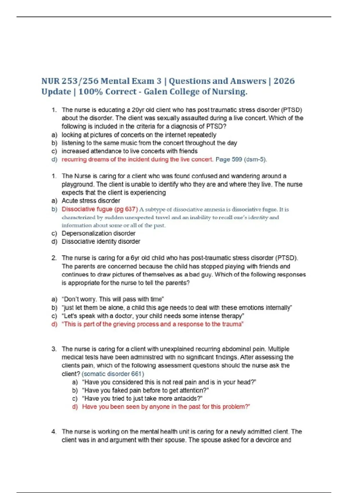 NUR 253/256 Mental Exam 3 | Questions and Answers | 2026 Update | 100% ...