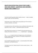 HEALTH EDUCATION FINAL EXAM STUDY GUIDE &vert; 2025&sol;2026 UPDATE &vert; QUESTIONS AND ANSWERS &vert; SOLVED 100&percnt; CORRECT&vert;&vert;&excl;&excl;