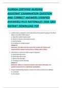 FLORIDA CERTIFIED NURSING  ASSISTANT EXAMINATION QUESTION  AND CORRECT ANSWERS &lpar;VERIFIED  ANSWERS&rpar; PLUS RATIONALES 2026 Q&A  INSTANT DOWNLOAD PDF 