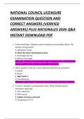 NATIONAL COUNCIL LICENSURE  EXAMINATION QUESTION AND  CORRECT ANSWERS &lpar;VERIFIED  ANSWERS&rpar; PLUS RATIONALES 2026 Q&A  INSTANT DOWNLOAD PDF 