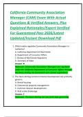 California Community Association Manager &lpar;CAM&rpar; Exam With Actual Questions & Verified Answers&comma; Plus Explained Rationales&sol;Expert Verified For Guaranteed Pass 2026&sol;Latest Updated&sol;Instant Download Pdf