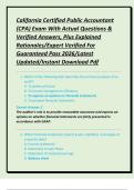 California Certified Public Accountant &lpar;CPA&rpar; Exam With Actual Questions & Verified Answers&comma; Plus Explained Rationales&sol;Expert Verified For Guaranteed Pass 2026&sol;Latest Updated&sol;Instant Download Pdf