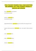 YOGA TEACHER TRAINING FINAL EXAM QUESTIONS  AND ANSWERS 100&percnt; PASS &vert;ALREADY GRADED A&plus;&vert;  VERIFIED AND UPDATED
