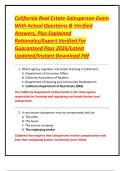 California Real Estate Salesperson Exam With Actual Questions & Verified Answers&comma; Plus Explained Rationales&sol;Expert Verified For Guaranteed Pass 2026&sol;Latest Updated&sol;Instant Download PdfCalifornia Real Estate Salesperson Exam With Actual Questions & Verifie