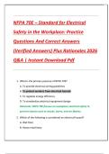 NFPA 70E &ndash; Standard for Electrical  Safety in the Workplace&colon; Practice  Questions And Correct Answers  &lpar;Verified Answers&rpar; Plus Rationales 2026  Q&A &vert; Instant Download Pdf 