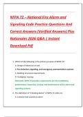 NFPA 72 &ndash; National Fire Alarm and  Signaling Code Practice Questions And  Correct Answers &lpar;Verified Answers&rpar; Plus  Rationales 2026 Q&A &vert; Instant  Download Pdf