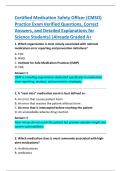 Certified Medication Safety Officer &lpar;CMSO&rpar;  Practice Exam Verified Questions&comma; Correct  Answers&comma; and Detailed Explanations for  Science Students&vert;&vert;Already Graded A&plus;